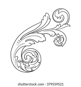 Vintage baroque frame scroll ornament engraving border floral retro pattern antique style acanthus foliage swirl decorative design element filigree calligraphy vector | damask - stock vector