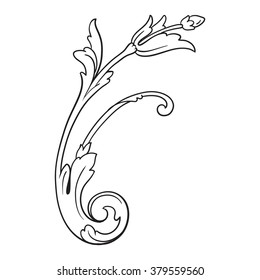 Vintage baroque frame scroll ornament engraving border floral retro pattern antique style acanthus foliage swirl decorative design element filigree calligraphy vector | damask - stock vector