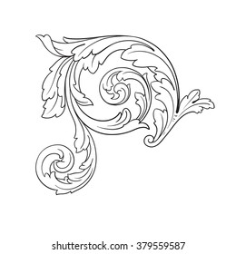 Vintage baroque frame scroll ornament engraving border floral retro pattern antique style acanthus foliage swirl decorative design element filigree calligraphy vector | damask - stock vector