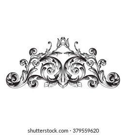Vintage baroque frame scroll ornament engraving border floral retro pattern antique style acanthus foliage swirl decorative design element filigree calligraphy vector | damask - stock vector