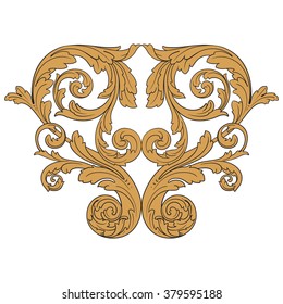 Vintage baroque frame scroll ornament engraving border floral retro pattern antique style acanthus foliage swirl decorative design element filigree calligraphy vector | damask - stock vector