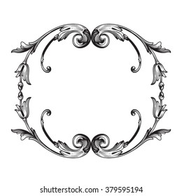 Vintage baroque frame scroll ornament engraving border floral retro pattern antique style acanthus foliage swirl decorative design element filigree calligraphy vector | damask - stock vector