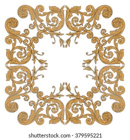 Vintage baroque frame scroll ornament engraving border floral retro pattern antique style acanthus foliage swirl decorative design element filigree calligraphy vector | damask - stock vector