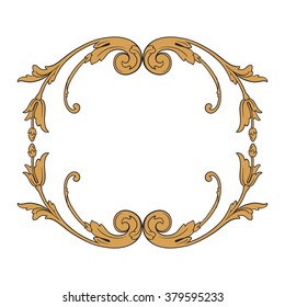 Vintage baroque frame scroll ornament engraving border floral retro pattern antique style acanthus foliage swirl decorative design element filigree calligraphy vector | damask - stock vector