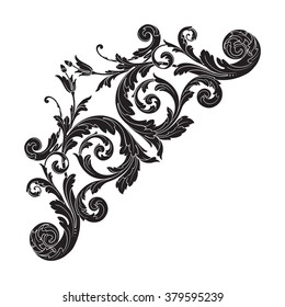 Vintage baroque frame scroll ornament engraving border floral retro pattern antique style acanthus foliage swirl decorative design element filigree calligraphy vector | damask - stock vector