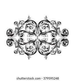 Vintage baroque frame scroll ornament engraving border floral retro pattern antique style acanthus foliage swirl decorative design element filigree calligraphy vector | damask - stock vector