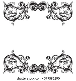 Vintage baroque frame scroll ornament engraving border floral retro pattern antique style acanthus foliage swirl decorative design element filigree calligraphy vector | damask - stock vector