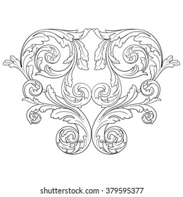 Vintage baroque frame scroll ornament engraving border floral retro pattern antique style acanthus foliage swirl decorative design element filigree calligraphy vector | damask - stock vector
