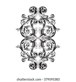 Vintage baroque frame scroll ornament engraving border floral retro pattern antique style acanthus foliage swirl decorative design element filigree calligraphy vector | damask - stock vector
