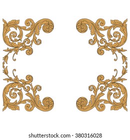 Vintage baroque frame scroll ornament engraving border floral retro pattern antique style acanthus foliage swirl decorative design element filigree calligraphy vector | damask - stock vector