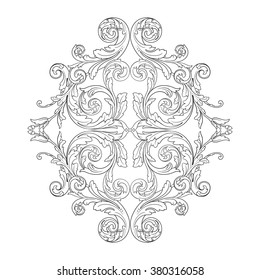 Vintage baroque frame scroll ornament engraving border floral retro pattern antique style acanthus foliage swirl decorative design element filigree calligraphy vector | damask - stock vector