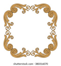 Vintage baroque frame scroll ornament engraving border floral retro pattern antique style acanthus foliage swirl decorative design element filigree calligraphy vector | damask - stock vector