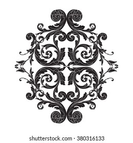 Vintage baroque frame scroll ornament engraving border floral retro pattern antique style acanthus foliage swirl decorative design element filigree calligraphy vector | damask - stock vector