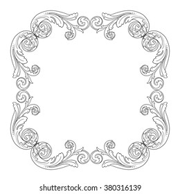 Vintage baroque frame scroll ornament engraving border floral retro pattern antique style acanthus foliage swirl decorative design element filigree calligraphy vector | damask - stock vector