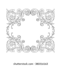 Vintage baroque frame scroll ornament engraving border floral retro pattern antique style acanthus foliage swirl decorative design element filigree calligraphy vector | damask - stock vector