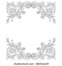 Vintage baroque frame scroll ornament engraving border floral retro pattern antique style acanthus foliage swirl decorative design element filigree calligraphy vector | damask - stock vector