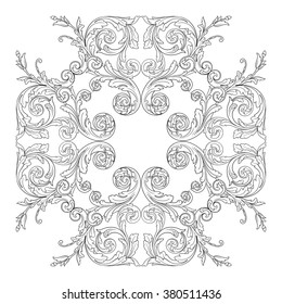 Vintage baroque frame scroll ornament engraving border floral retro pattern antique style acanthus foliage swirl decorative design element filigree calligraphy vector | damask - stock vector