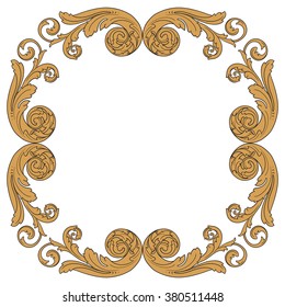 Vintage baroque frame scroll ornament engraving border floral retro pattern antique style acanthus foliage swirl decorative design element filigree calligraphy vector | damask - stock vector