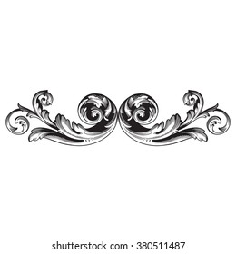 Vintage baroque frame scroll ornament engraving border floral retro pattern antique style acanthus foliage swirl decorative design element filigree calligraphy vector | damask - stock vector