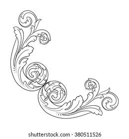 Vintage baroque frame scroll ornament engraving border floral retro pattern antique style acanthus foliage swirl decorative design element filigree calligraphy vector | damask - stock vector