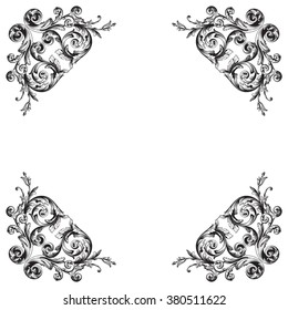 Vintage baroque frame scroll ornament engraving border floral retro pattern antique style acanthus foliage swirl decorative design element filigree calligraphy vector | damask - stock vector