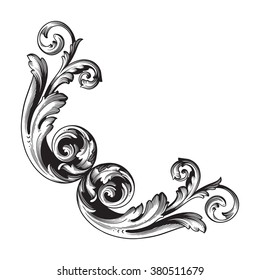 Vintage baroque frame scroll ornament engraving border floral retro pattern antique style acanthus foliage swirl decorative design element filigree calligraphy vector | damask - stock vector