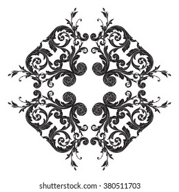 Vintage baroque frame scroll ornament engraving border floral retro pattern antique style acanthus foliage swirl decorative design element filigree calligraphy vector | damask - stock vector