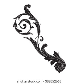 Vintage baroque frame scroll ornament engraving border floral retro pattern antique style acanthus foliage swirl decorative design element filigree calligraphy vector | damask - stock vector