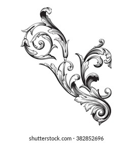 Vintage baroque frame scroll ornament engraving border floral retro pattern antique style acanthus foliage swirl decorative design element filigree calligraphy vector | damask - stock vector