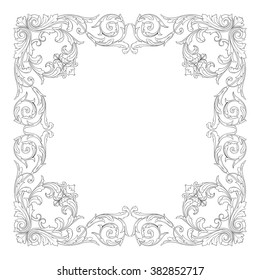 Vintage baroque frame scroll ornament engraving border floral retro pattern antique style acanthus foliage swirl decorative design element filigree calligraphy vector | damask - stock vector