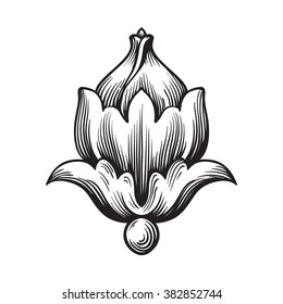 Vintage baroque frame scroll ornament engraving border floral retro pattern antique style acanthus foliage swirl decorative design element filigree calligraphy vector | damask - stock vector