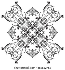 Vintage baroque frame scroll ornament engraving border floral retro pattern antique style acanthus foliage swirl decorative design element filigree calligraphy vector | damask - stock vector