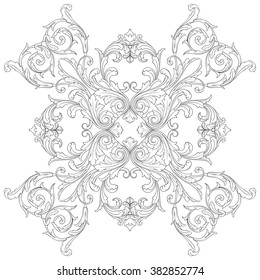 Vintage baroque frame scroll ornament engraving border floral retro pattern antique style acanthus foliage swirl decorative design element filigree calligraphy vector | damask - stock vector