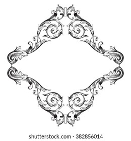 Vintage baroque frame scroll ornament engraving border floral retro pattern antique style acanthus foliage swirl decorative design element filigree calligraphy vector | damask - stock vector