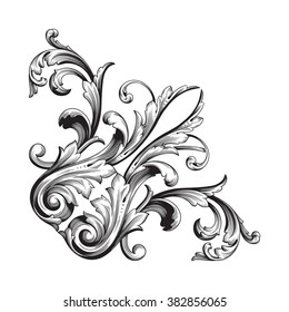 Vintage baroque frame scroll ornament engraving border floral retro pattern antique style acanthus foliage swirl decorative design element filigree calligraphy vector | damask - stock vector