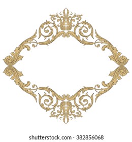 Vintage baroque frame scroll ornament engraving border floral retro pattern antique style acanthus foliage swirl decorative design element filigree calligraphy vector | damask - stock vector
