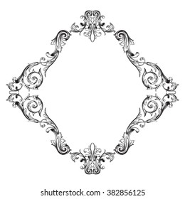Vintage baroque frame scroll ornament engraving border floral retro pattern antique style acanthus foliage swirl decorative design element filigree calligraphy vector | damask - stock vector