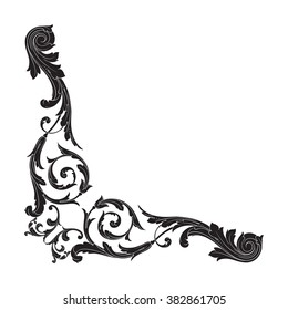 Vintage baroque frame scroll ornament engraving border floral retro pattern antique style acanthus foliage swirl decorative design element filigree calligraphy vector | damask - stock vector