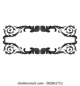 Vintage baroque frame scroll ornament engraving border floral retro pattern antique style acanthus foliage swirl decorative design element filigree calligraphy vector | damask - stock vector