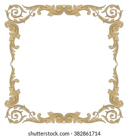 Vintage baroque frame scroll ornament engraving border floral retro pattern antique style acanthus foliage swirl decorative design element filigree calligraphy vector | damask - stock vector