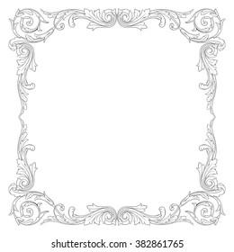 Vintage baroque frame scroll ornament engraving border floral retro pattern antique style acanthus foliage swirl decorative design element filigree calligraphy vector | damask - stock vector
