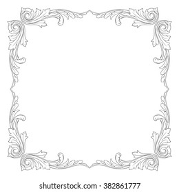 Vintage baroque frame scroll ornament engraving border floral retro pattern antique style acanthus foliage swirl decorative design element filigree calligraphy vector | damask - stock vector