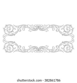 Vintage baroque frame scroll ornament engraving border floral retro pattern antique style acanthus foliage swirl decorative design element filigree calligraphy vector | damask - stock vector