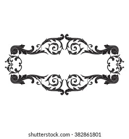 Vintage baroque frame scroll ornament engraving border floral retro pattern antique style acanthus foliage swirl decorative design element filigree calligraphy vector | damask - stock vector