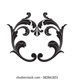 Vintage baroque frame scroll ornament engraving border floral retro pattern antique style acanthus foliage swirl decorative design element filigree calligraphy vector | damask - stock vector
