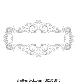 Vintage baroque frame scroll ornament engraving border floral retro pattern antique style acanthus foliage swirl decorative design element filigree calligraphy vector | damask - stock vector