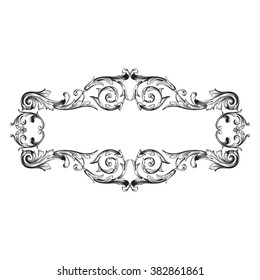 Vintage baroque frame scroll ornament engraving border floral retro pattern antique style acanthus foliage swirl decorative design element filigree calligraphy vector | damask - stock vector