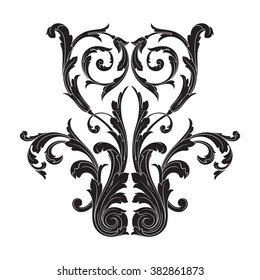 Vintage baroque frame scroll ornament engraving border floral retro pattern antique style acanthus foliage swirl decorative design element filigree calligraphy vector | damask - stock vector