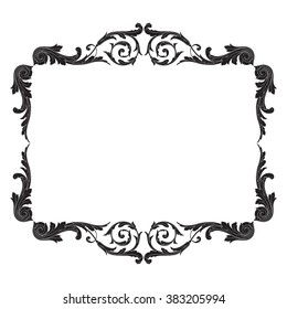 Vintage baroque frame scroll ornament engraving border floral retro pattern antique style acanthus foliage swirl decorative design element filigree calligraphy vector | damask - stock vector