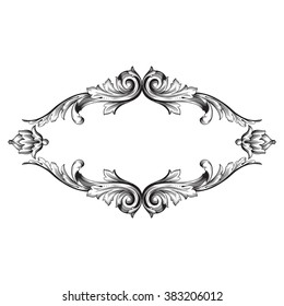 Vintage baroque frame scroll ornament engraving border floral retro pattern antique style acanthus foliage swirl decorative design element filigree calligraphy vector | damask - stock vector